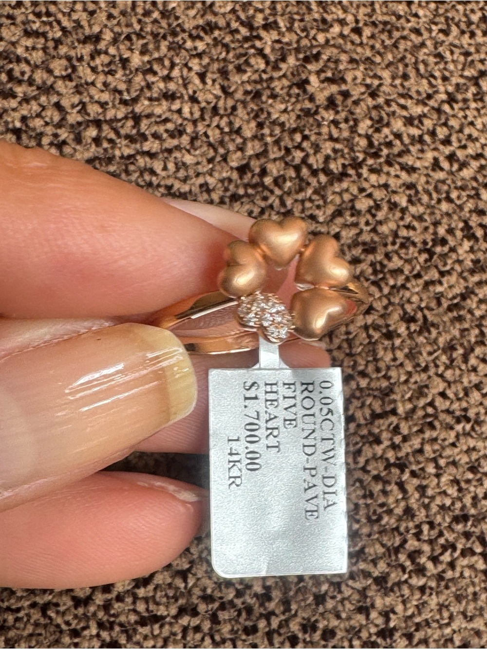14K Rose Gold Five Heart Diamond Pavé Ring – Size 6.5 - Picture 14 of 14